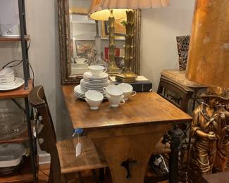 Antique folk art style wood table (30” tall x 36” x 26”) $384 + tax