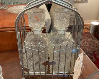 Vintage cut crystal decanter tantalus set $180 + tax