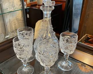 Vintage hofbauer inspired lead crystal decanter with 4 goblets $180 + tax 