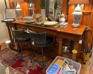 Neo-classical burl walnut mirrored bar (height=38.5” length=84” depth=24”) $1800 + tax