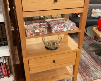 Set of modern solid wood end tables with one drawer and one shelf $112 + tax each