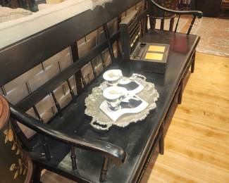 Antique Painted Windsor Long Bench with Single Plank Seat