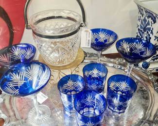 Cobalt Cut to Clear Crystal Barware