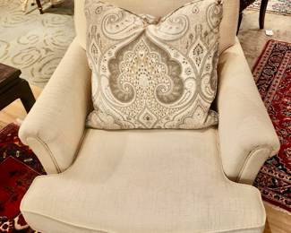 Pair of mid sized neutral upholstered club chairs in fantastic condition ..only $295 for both