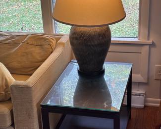 (Pair) Vintage Metal Lamp 33”
(Pair) VintageTed wood and glass and End Tables 18 x 26 1/2 x 18 1/2