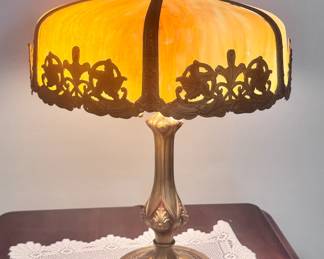 Noveau Slag Glass Bent Panel Lamp