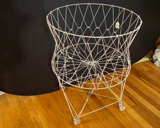 E13 - $75. Vintage Wire Laundry Basket - White.