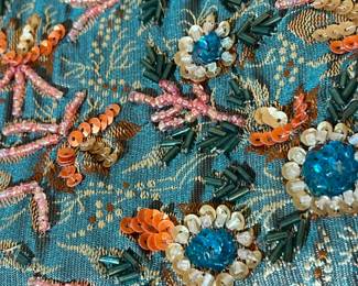 E79 - $45. Antique Hand Beaded Tapestry Silk Lined Clutch. Very good vintage condition.