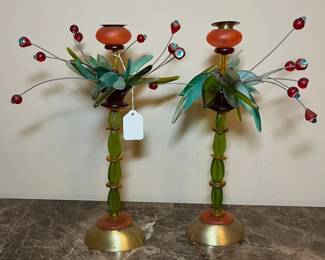 E98 - $55. Vintage Orna Lalo Flower Candle Holders.