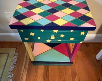 E33 - $60. Single Painted Nightstand. Measures 18" wide x 13" deep x 24.5" tall.
