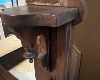 E92 - $550. Eastlake Dresser/ Vanity. Used as Entry Cabinet. Measures 50" wide x 20" deep x 98" tall. This is right inside the front door but you need to plan for help to move. Veneer is peeling but actually looks intentional in person.