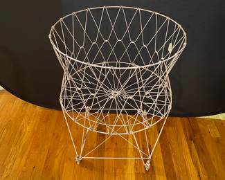 E13 - $75. Vintage Wire Laundry Basket - White.