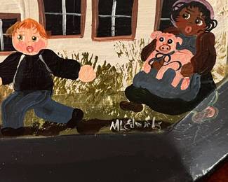 E61 - $40. Hand painted Tray by Michael & Shelia Edwards - Folk Artists MA. Measures 22.25" x 16.25".