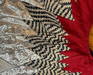 E8 - $180. Beautiful Homemade Christmas Tree Skirt made from an antique coverlets & linens. Measures 4' across.