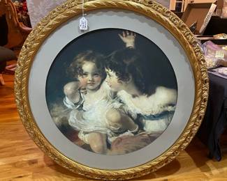 E110 - $50. Calmady Children Print in Large Round Frame. Measures 34.5" round