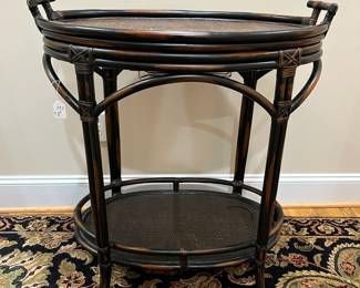 E37 - $60. 2 Piece Serving Tray Table. Top Lifts off to serve. Measures 32" x 20" wide x 34" tall.