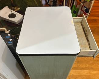 E106 - $95. Painted Enamel Shabby Chic Cabinet. Measures 20" wide x 16" deep x 36" tall.