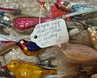 E9 - $115. 16 pieces. Antique & Vintage Blown Glass Birds. Made in Germany.