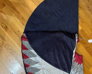 E8 - $180. Beautiful Homemade Christmas Tree Skirt made from an antique coverlets & linens. Measures 4' across.
