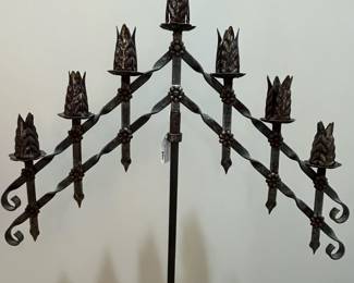 E113 - $200 PAIR of tall iron Candelabras. Adjustable Height.