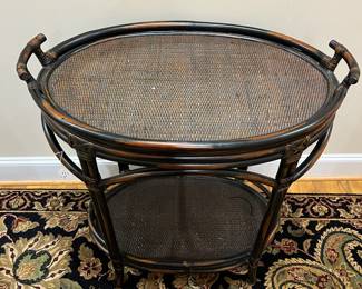 E37 - $60. 2 Piece Serving Tray Table. Top Lifts off to serve. Measures 32" x 20" wide x 34" tall.