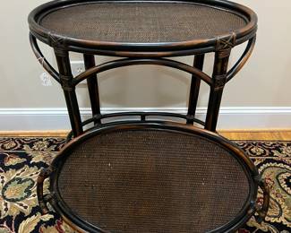 E37 - $60. 2 Piece Serving Tray Table. Top Lifts off to serve. Measures 32" x 20" wide x 34" tall.