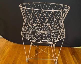 E13 - $75. Vintage Wire Laundry Basket - White.