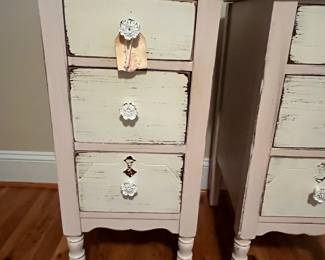 E29 - $100 PAIR of matching nightstands. Each measures 14" wide x 18" deep x 30" tall. Drawers slide easily.