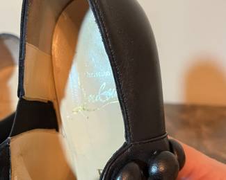 E80 - $120. Christian Louboutin. C'est Moi Black Leather Button Ankle Boots. SIZE 35.5.
