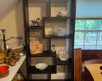 E90 - $50. Shelving Display Unit. Measures 35" wide x 12" deep x 71" tall.