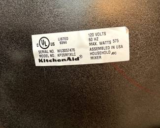 E120 - $150. Kitchen Aid 6 Qt. Mixer. Professional 600.