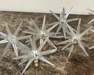 E123 - $60 for 17. 2 sets available. Vintage MCM Atomic Star Christmas Lights.