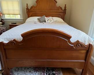 E20 -$600. Lexington Victorian Sampler Queen Bed Frame. Measures 66.5" wide x 72.5" long x 72.5" tall - headboard x 35.5" tall - footboard.