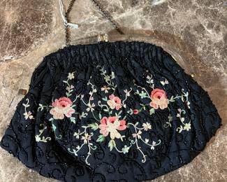E78 - $40. 1930s Hand Beaded Silk Lined Clutch. Very good vintage condition.