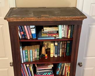 E49 - $75. Antique Cabinet. Measures 31.25" x 15.75" deep x 75.25" tall. Perfectly functional as a bookcase like it is in the photograph! It used to have a door (we do not have it)
