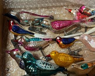 E9 - $115. 16 pieces. Antique & Vintage Blown Glass Birds. Made in Germany.