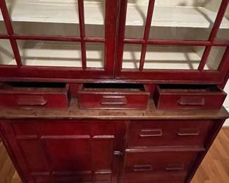 E26 - $1,750. Antique Step Back Cabinet. Measures 51" wide x 24.5" deep x 90" tall. I think that was from a store originally for displays / behind the counter merchandise. This is ONE piece and you and your helpers will be responsible for moving it out of the house.