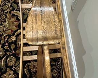 E88 - $50. Wooden Rocking Horse. BIGGER than it looks! Rockers are 45" long. Floor to top of head is 36"
