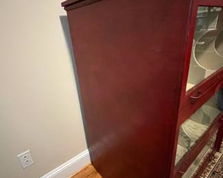 E25 - $650. Antique Cabinet. One Piece. Barrister Style Glass Doors that pull down to protect merchandise. I believe this was also from an old store. Measures 38.25" wide x 26.5" deep x 49" tall.