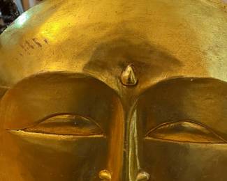 E119 - $50. Gold Wooden Man Face Wall Art. Measures 15.75" round.