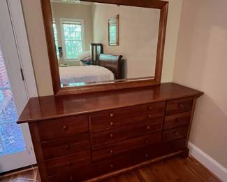 E27 - $225. Stanley Dresser with Mirror. Measures 66" x 18" x 33" tall. Mirror is 49" wide x 36" tall.