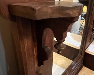 E92 - $550. Eastlake Dresser/ Vanity. Used as Entry Cabinet. Measures 50" wide x 20" deep x 98" tall. This is right inside the front door but you need to plan for help to move. Veneer is peeling but actually looks intentional in person.