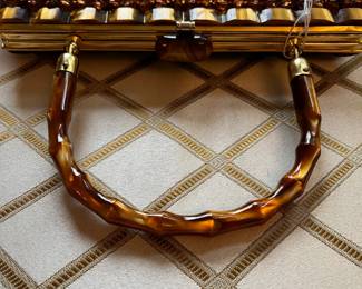 E75 - $85. Vintage 1950s Beaded Purse with Lucite Handle. Measures 13.25" x 10".