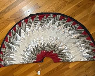 E8 - $180. Beautiful Homemade Christmas Tree Skirt made from an antique coverlets & linens. Measures 4' across.