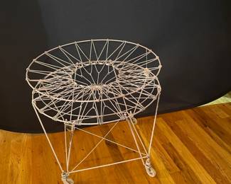 E13 - $75. Vintage Wire Laundry Basket - White.