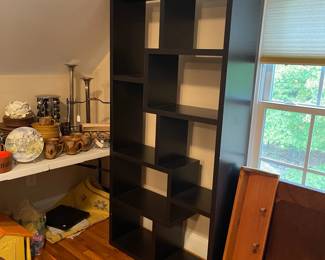 E90 - $50. Shelving Display Unit. Measures 35" wide x 12" deep x 71" tall.
