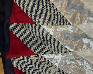 E8 - $180. Beautiful Homemade Christmas Tree Skirt made from an antique coverlets & linens. Measures 4' across.