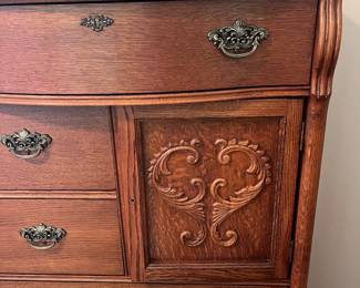 E22 - $250. Lexington Victorian Sampler Tall Chest of Drawers. One pull needs a new screw but we do have it. Measures 36" wide x 21" deep x 52.25" tall.