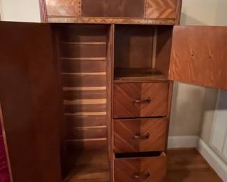E31 - $175. Art Deco Waterfall Wardrobe. Measures 36" wide x 19" deep x 60.25" tall.