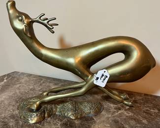 E4 - $80. Running Brass Deer Sculpture. Measures 17.5" x13".